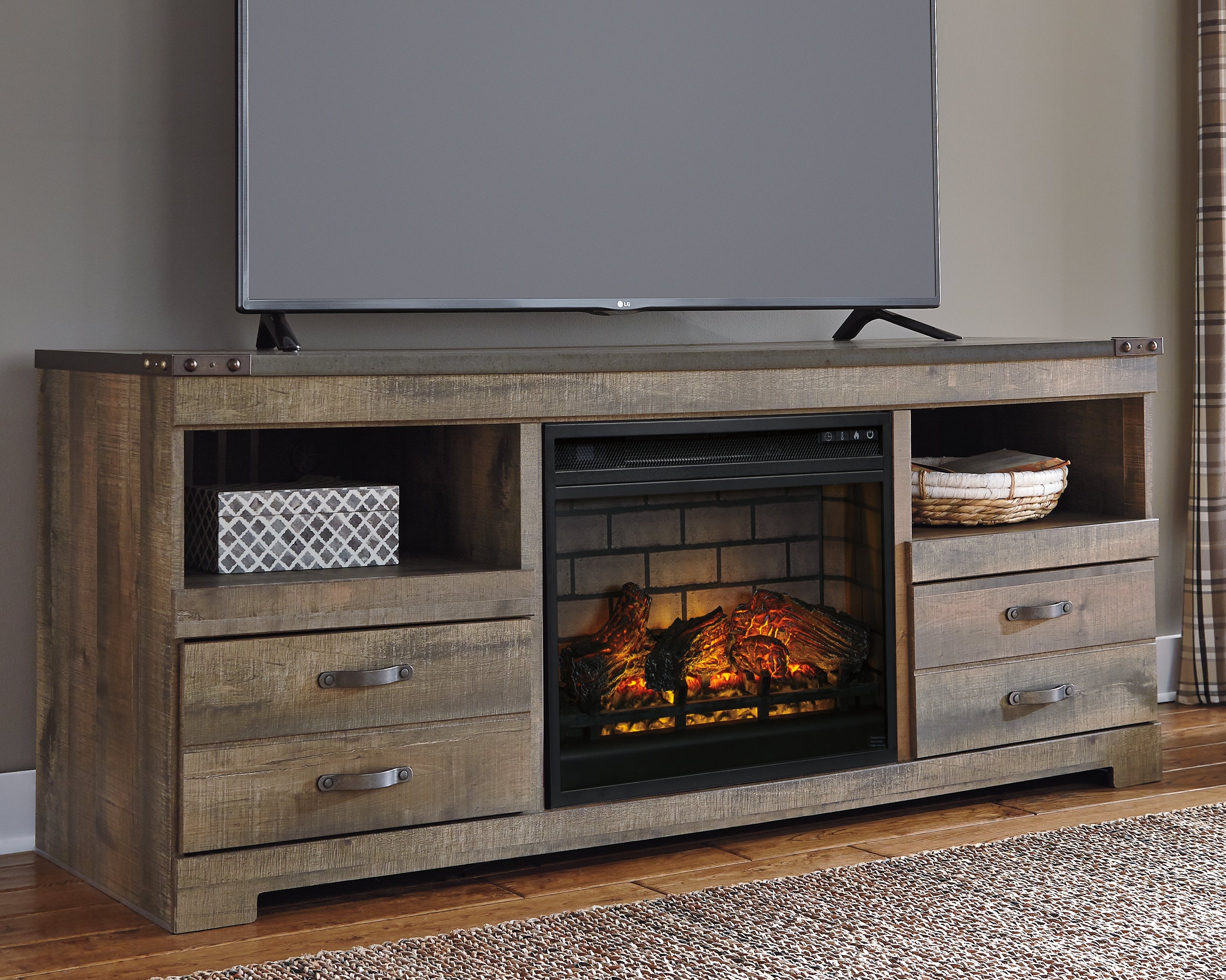 Homestyle Furniture - Ashley Furniture - Trinell 63" TV Stand with Electric Fireplace - 63" TV Stand with Electric Fireplace - W446W9