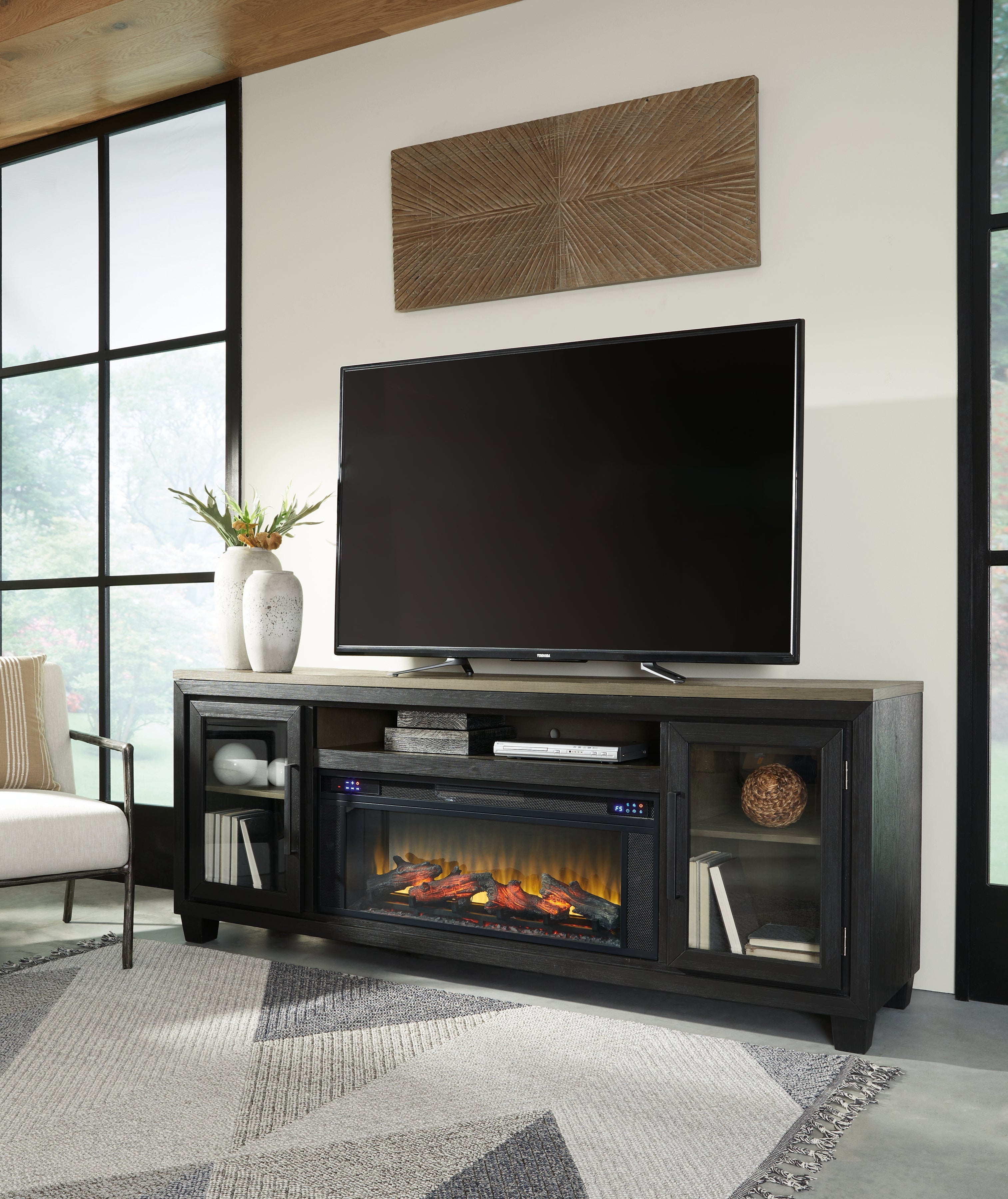 Homestyle Furniture - Ashley Furniture - Foyland 83" TV Stand with Electric Fireplace - 83" TV Stand with Electric Fireplace - W989W1