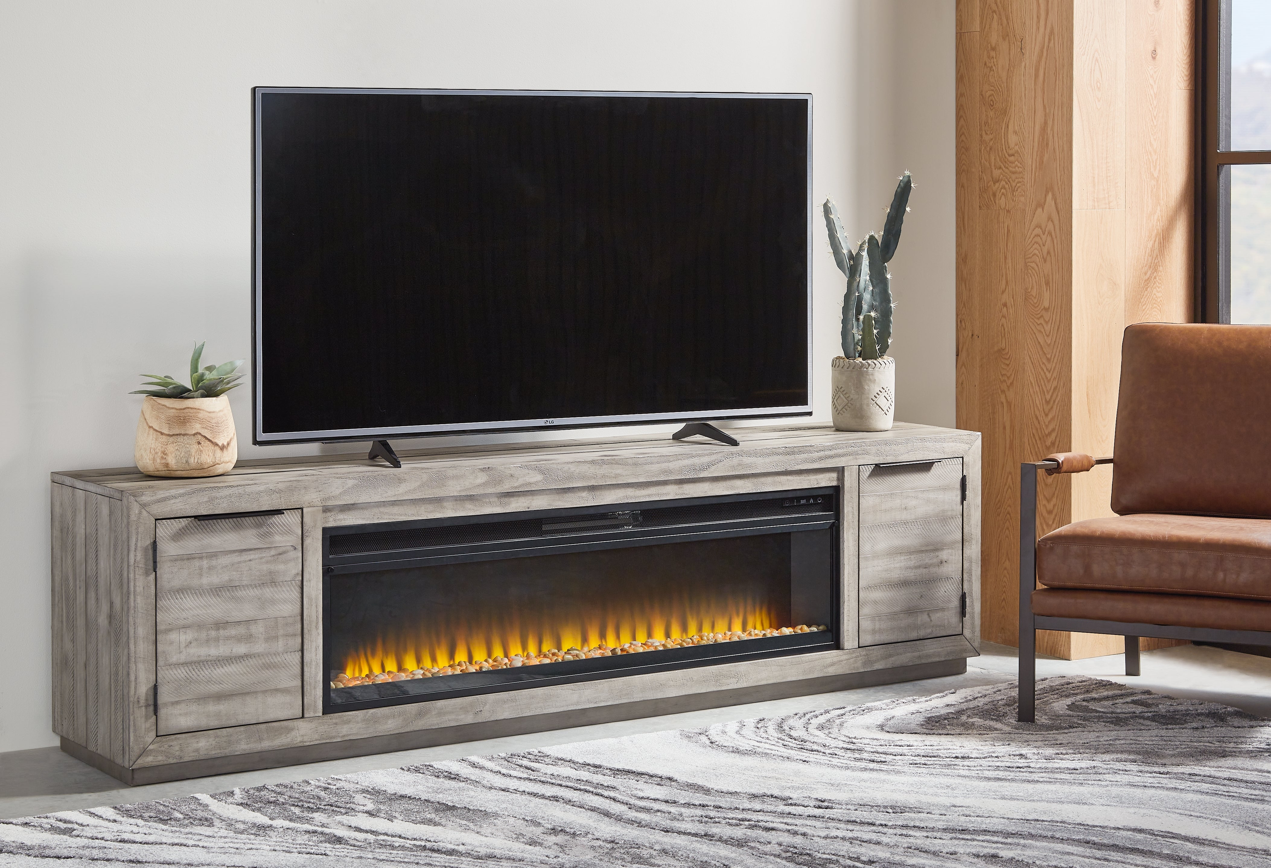 Homestyle Furniture - Ashley Furniture - Naydell 92" TV Stand with Electric Fireplace - 92" TV Stand with Electric Fireplace - W996W1