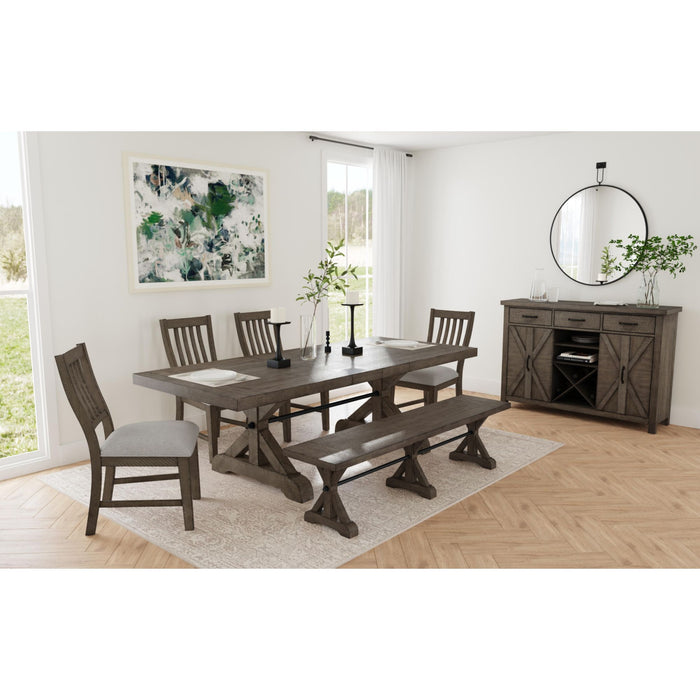 Yellowstone Dining Bench with Metal Bar cross in Medium Brown