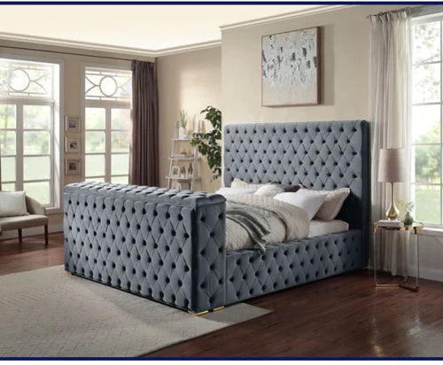 Upholstered Queen Tv Bed And Fireplace