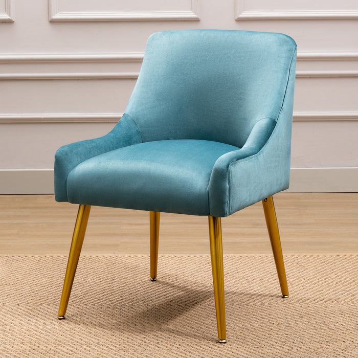 Modern Velvet Wide Accent Chair Side Chair with Swoop Arm Metal Legs for Club Bedroom Living Room Meeting Room Office Study, Teal