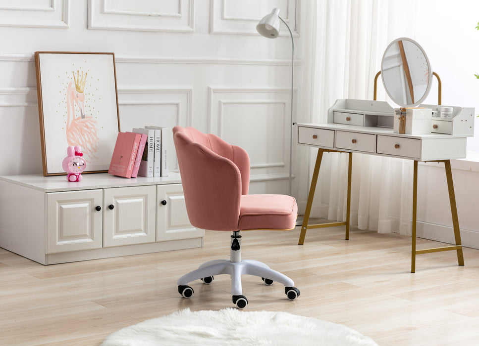 Desk Chair Fabric Home Office Chair Adjustable Swivel Rolling Vanity Chair with Wheels, Pink