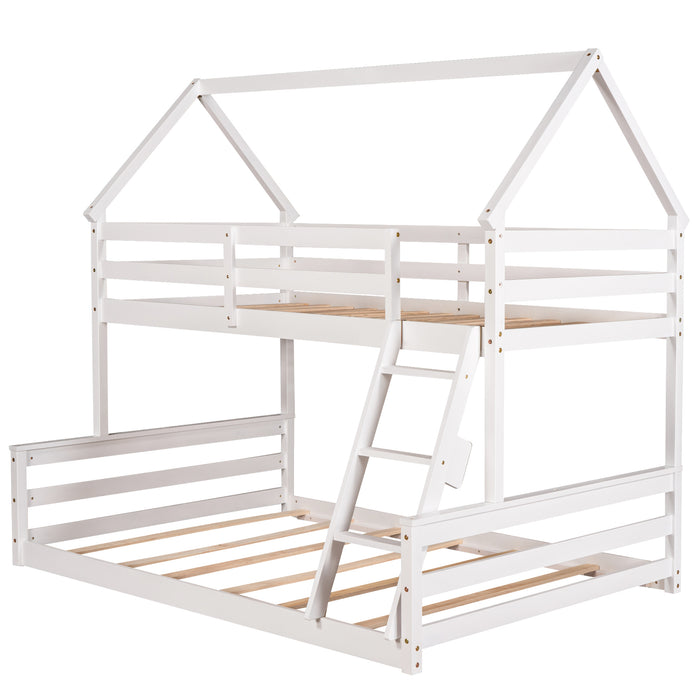 Twin over Full House Bunk Bed with Built-in Ladder,White
