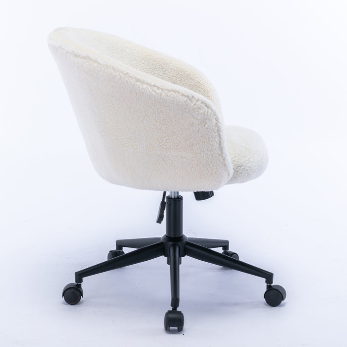 Desk Chair Faux Fur Task Chair,Modern Cute Accent Armchair  Swivel Makeup Stool for Bedroom, White