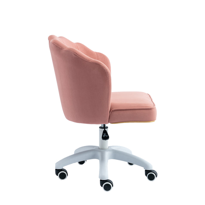 Desk Chair Fabric Home Office Chair Adjustable Swivel Rolling Vanity Chair with Wheels, Pink