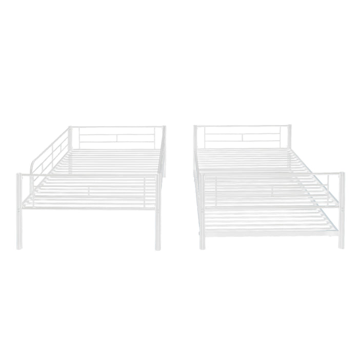 [FREE SHIPPING] Twin-Over-Twin Metal Bunk Bed With Trundle,Can be Divided into two beds,No Box Spring needed ,White