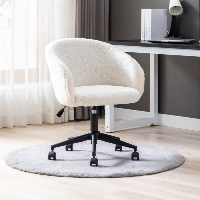 Desk Chair Faux Fur Task Chair,Modern Cute Accent Armchair  Swivel Makeup Stool for Bedroom, White