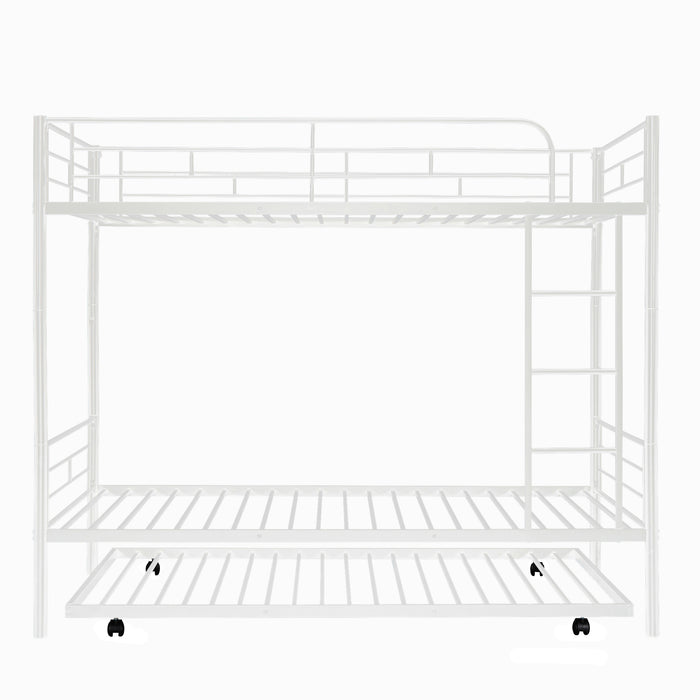 [FREE SHIPPING] Twin-Over-Twin Metal Bunk Bed With Trundle,Can be Divided into two beds,No Box Spring needed ,White